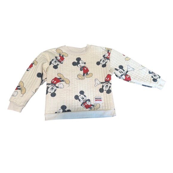 Mickey Mouse Quilted Sweatshirt For Kids Size 5 Disney Beige & Red Design Ribbed - Picture 2 of 5